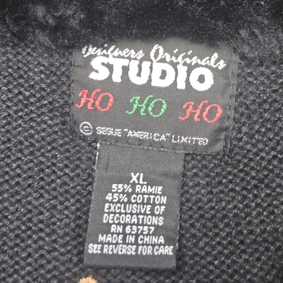 Ugly Christmas Sweater Vest XL Black Reindeer Holiday Knit Zip Faux Fur Collar - Picture 3 of 5